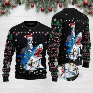 Shark Boston Terrier Ugly Christmas Sweater, Jumper For Men &amp; Women - Fanshubus