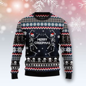Skeleton Merry Creepmas Ugly Christmas Sweater, Jumper For Men &amp; Women Adult - Fanshubus