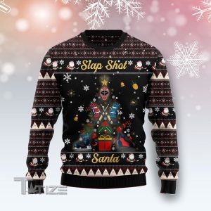 Slap Shot Santa Christmas Ugly Christmas Sweater, Jumper- Fanshubus