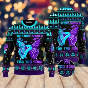 Suicide Prevention Awareness Butterfly Ugly Christmas Sweater, Jumper For Men &amp; Women - Fanshubus