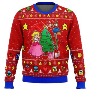 Super Mario And Princess Peach Toadstool Ugly Christmas Sweater, Jumper - Fanshubus