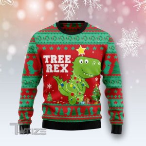 T-rex Tree Christmas Ugly Christmas Sweater, Jumper- Fanshubus