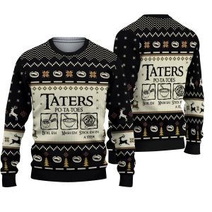Taters Potatoes Boil Em Mash Em Stick Em In A Stew Ugly Knitted Christmas 3D Sweater - Fanshubus