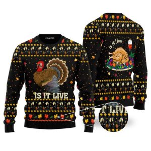 Thanksgiving Chicken It Is Live Black Ugly Christmas Sweater, Jumper For Men &amp; Women - Fanshubus