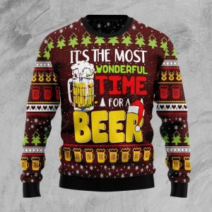 Time For Beer Dark Red Ugly Christmas Sweater, Jumper For Men &amp; Women - Fanshubus