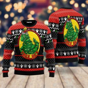 Tree Rex Big Dinosaur Ugly Christmas Sweater, Jumper For Men &amp; Women - Fanshubus