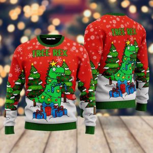 Tree Rex Green Dinosaur Ugly Christmas Sweater, Jumper For Men &amp; Women - Fanshubus