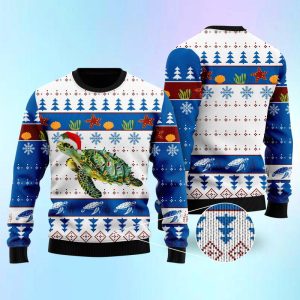 Turtle In Ocean Ugly Christmas Sweater, Jumper For Men &amp; Women - Fanshubus
