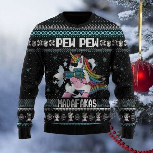 Unicorn Pew Pew Funny Ugly Christmas Sweater, Jumper - Gift For Unicorn Lover - Fanshubus