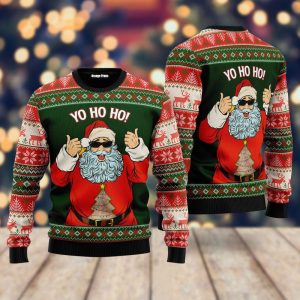 Yo Ho Ho Santa Sunglasses Funny Ugly Christmas Sweater, Jumper For Men &amp; Women - Fanshubus