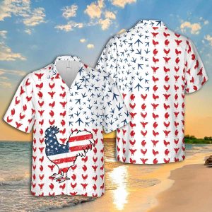 4th July Rooster American Flag Hawaiian Shirt- For men and women - Fanshubus