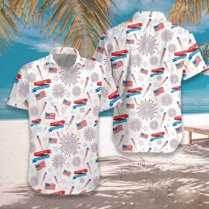 4Th Of July Us Fireworks Pattern Unisex Hawaiian Shirt- For men and women - Fanshubus