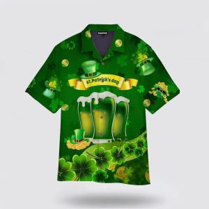 Happy Beer St Patricks Day Shirts, Shamrock Hawaiian Shirt