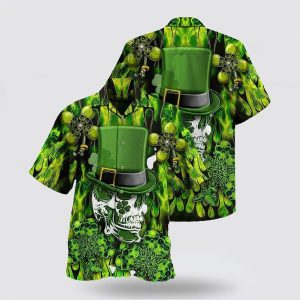 Irish Skull Enjoys Saint Patricks Day Hawaiian Shirt, St Patricks Day Shirts, Shamrock Hawaiian Shirt