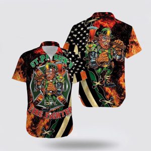 St Patrick's Day Firefighter Unisex Hawaiian Shirt, St Patricks Day Shirts, Shamrock Hawaiian Shirt