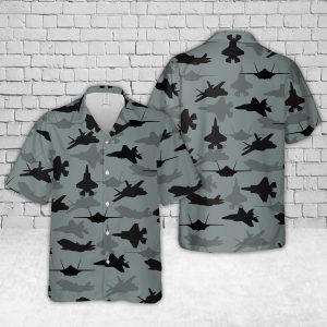 US Air Force Lockheed Martin F-35 Lightning II Aircraft Silhouettes Hawaiian Shirt