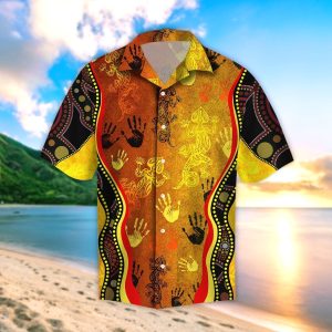 Aboriginal Australia Rock Painting Hand Lizard Art Golden Shirt- For men and women - Fanshubus - Hawaiian Shirt