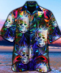 Abstract Skull Colorful Hawaiian Shirt  -  Crazy Funny Hawaiian Shirt .