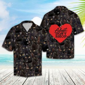 Adopt Dont Shop Cute Cat Black Nice Design Hawaiian Shirt- For men and women - Fanshubus