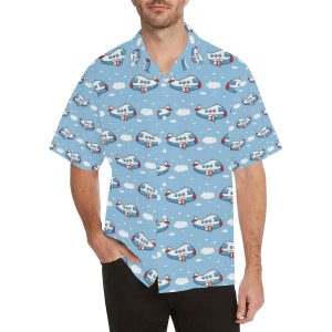 Airplane Cartoon Pattern Print Design Hawaiian Shirt- For men and women - Fanshubus