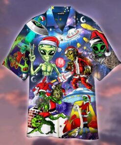 Alien Santas Christmas In The Galaxy Hawaiian Shirt- For men and women - Fanshubus