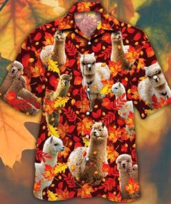 Alpaca Horse Lovers Autumn Red Leaves Hawaiian Shirt- For men and women - Fanshubus