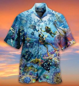 Amazing Blue Scuba Diving And Coral Reefs Hawaiian Shirt | For Men & Women | Adult |- For men and women - Fanshubus