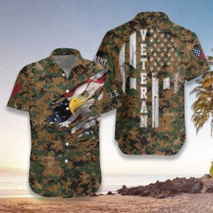 Amazing Camo Us Marine Corps Veteran Hawaiian Shirt- For men and women - Fanshubus