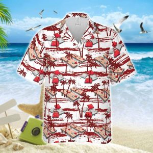 Amazing Cornhole Red Palm Tree Unisex Hawaiian Shirts- For men and women - Fanshubus