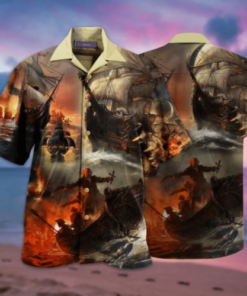 Amazing Fighting Pirate Ships Hawaiian Shirt- For men and women - Fanshubus