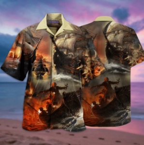 Amazing Fighting Pirate Ships Hawaiian Shirt- For men and women - Fanshubus