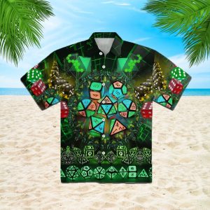Amazing Glowing Kaleidoscope Dice Green Hawaiian Shirt  -  Unisex  -  Full Size  -  Adult  -  Colorful  -