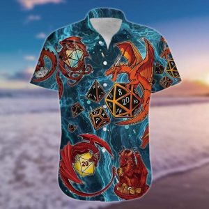 Amazing Lucky Dragon Playing Dice Blue Hawaiian Shirt- For men and women - Fanshubus