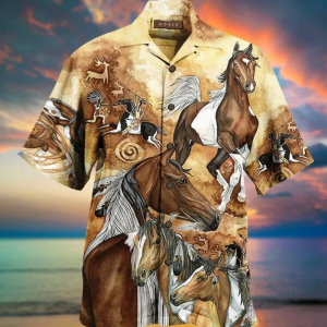 Amazing Strong Native Horse Brown Hawaiian Shirt | For Men &amp; Women | Adult |- For men and women - Fanshubus