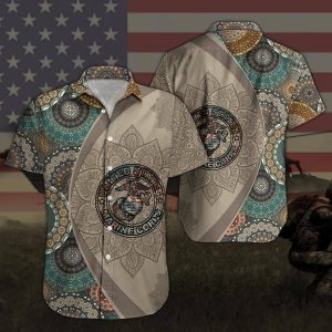Amazing US Marine Corps Mandala Brown Aloha Hawaiian Shirts- For men and women - Fanshubus