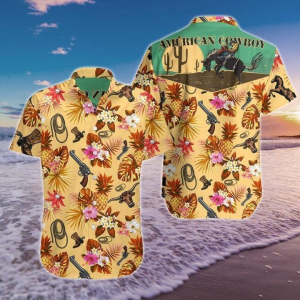 American Cowboy Pattern Hawaiian Shirt  -  Crazy Funny Hawaiian Shirt  -  Western Vintage Hawaiian Shirt .