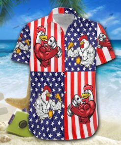 American Flag Chicken Rooster Fight Hawaiian Shirt- For men and women - Fanshubus