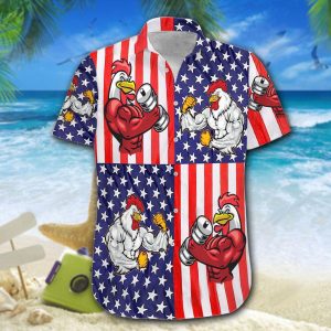 American Flag Chicken Rooster Fight Hawaiian Shirt- For men and women - Fanshubus