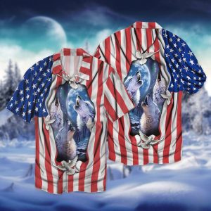 American Flag Wolfie 3D Full Print Hawaiian Shirt Shirt - For Men and Women - Fanshubus