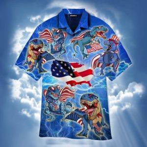 Amerisaurus Rex America Rawr Hawaiian Shirt- For men and women - Fanshubus