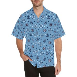 Anchors rudder compass star nautical pattern Men's All Over Print Hawaiian Shirt- For men and women - Fanshubus