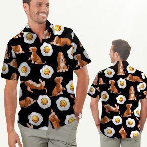 Baset Hound Cute Eggs Tropical Men Hawaiian Shirt -  Summer Shirt -  Beach Shirts For Dog Lovers In Summer .