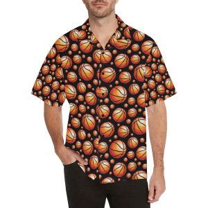 Basketball Black Background Pattern Hawaiian Shirt- For men and women - Fanshubus