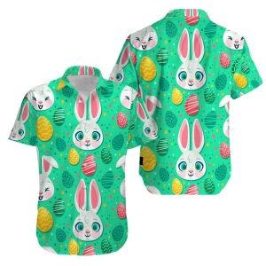 Beach Shirt Discover Cool Bunny Green Egg Happy Easter Day Hawaiian Aloha Shirts- For men and women - Fanshubus