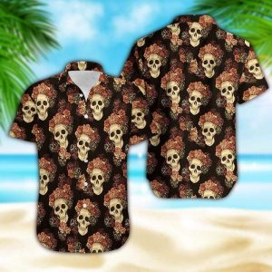 Beach Shirt Find Hawaiian Aloha Shirts Skull Rose Pattern- For men and women - Fanshubus