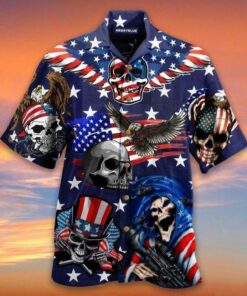 Beach Shirt Hawaiian Aloha Shirt Eagle Patriotic Shirtkull- For men and women - Fanshubus