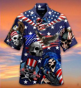 Beach Shirt Hawaiian Aloha Shirt Eagle Patriotic Shirtkull- For men and women - Fanshubus
