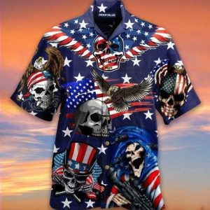 Beach Shirt Hawaiian Aloha Shirt Eagle Patriotic Shirtkull- For men and women - Fanshubus