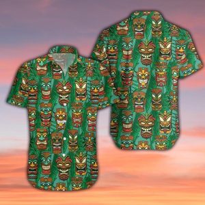 Beach Shirt Hawaiian Aloha Shirt Tiki Palm LeaeShirt Pattern- For men and women - Fanshubus