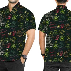 Beach Shirt Hawaiian Aloha Shirts Happy St PatrickS Day Irish Seamless Pattern- For men and women - Fanshubus